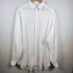 Perry‎ Ellis Men's XLT White Linen Button Down Long Sleeve Shirt